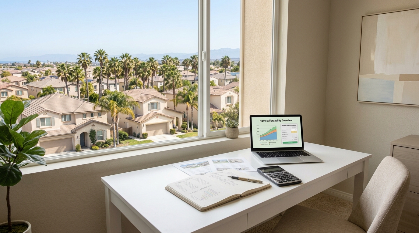 First-time home buyer reviewing a mortgage budget and purchasing costs